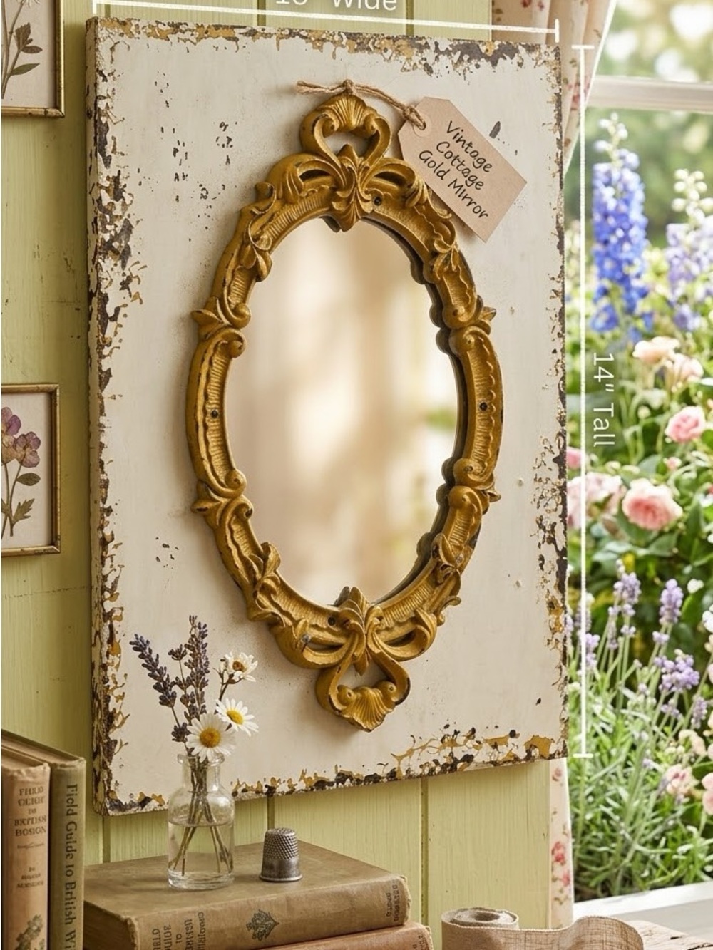 Vintage French Country Gold Scrollwork Mirror | 14x10 Distressed Home Decor